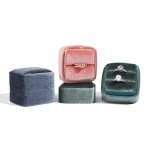 Elegant square velvet jewelry ring boxes with soft plush lining for storage and display