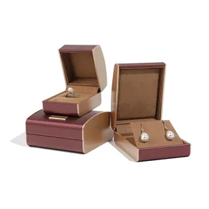Premium geborsteld lederen sieradendoosjes voor ring en oorbel display cadeau opslag