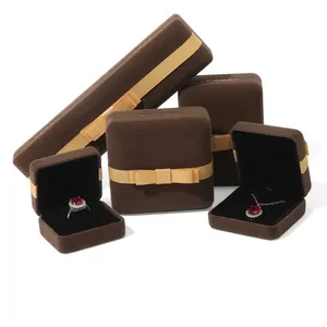 Elegante Strik Fluwelen Sieradendoos Boog Ring Hanger Armband Display Case Satijnen Cadeaudoos Sieraden Organizer Verpakking