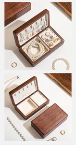 Joyero vintage de madera maciza con forro de terciopelo para anillos y collares largos