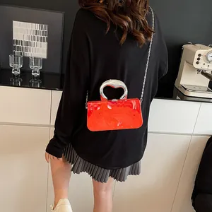 Niche Acrylic Candy Color Women Box Bag Marble Pattern Ice Crack Evening Clutch Shoulder Crossbody Bag Metal Handle Chain