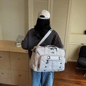 Large capacity light grey techwear messenger bag for sports travel and casual use