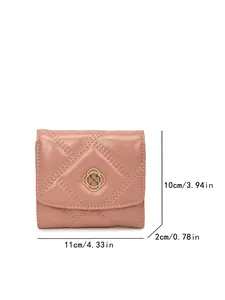 Detailed dimension view of pink quilted tri-fold wallet showing 11cm length and 10cm height