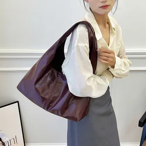 Sac cabas vintage en similicuir bordeaux à grande capacité pour le shopping quotidien