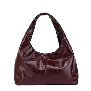 Sac à bandoulière hobo vintage bordeaux en similicuir de grande capacité
