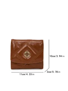 Detailed size specifications for brown quilted short wallet, 11x10x2cm dimensions.
