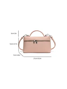 Dimensiones del bolso de cuero PU rosa que muestran la altura y el ancho.