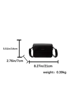 Detailed size specifications for black vintage minimalist square bag: 21x14x7cm, 0.39kg.