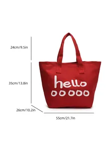 Dimensiones de gran bolso lona roja con detalles de altura y anchura