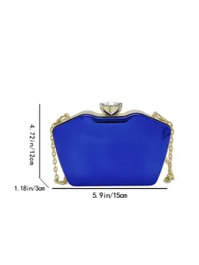 Blue acrylic evening clutch bag with size dimensions 15x12x3cm shown