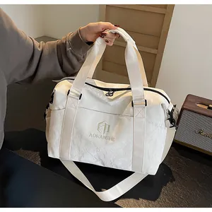 Borsa da viaggio bianca capiente per sport e fitness in tessuto strutturato