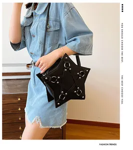 Fashionable black star-shaped crossbody bag with silver star-patterned metal studs
