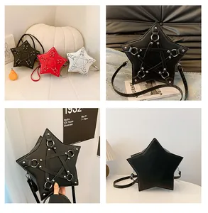 Fashionable gothic star shaped crossbody bag for women with pentagram strap and rivets
