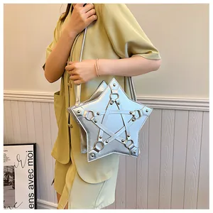 Trendy silver star-shaped crossbody bag for women, chic star bag with rivet detail