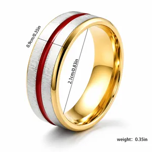 Detailed view showing dimensions and brushed silver and gold texture of the ring.