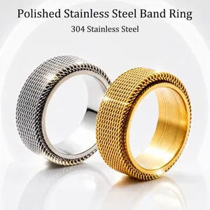Stainless Steel Rotatable Mesh Spinner Ring For Men Women Geometric Band Ring Stress Relief Decompression Jewelry Gift