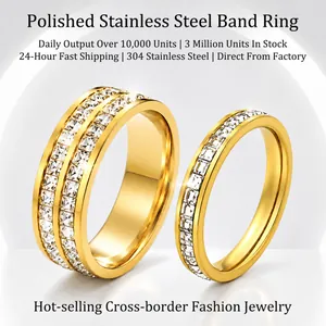 Simple Zirconia Titanium Steel Eternity Band Ring For Couples Women Men Gold Silver Rose Gold Electroplated Finger Ring Jewelry