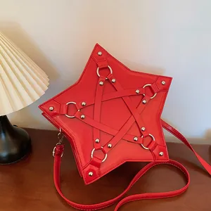 Fashion Star Shape Women Shoulder Bag PU Leather Rivet Crossbody Bag Punk Style Gothic Designer Pentagram Commute Handbag