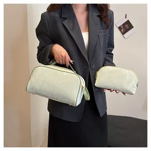 Detailed view of the portable large capacity cosmetic bag set featuring a marble texture