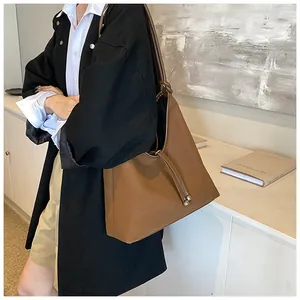 Minimalist brown large capacity faux leather tote bag for women stylish daily commute