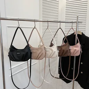 Women Fashion Pleated PU Leather Shoulder Bag Casual Solid Color Underarm Bag Elegant Daily Handbag