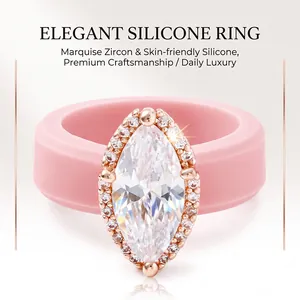 Eleganter rosa Silikonring mit einem funkelnden Zirkonia Stein im Marquise-Schliff.