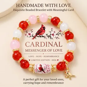 Handmade beaded cardinal bracelet with meaningful gift card and bird charm detail