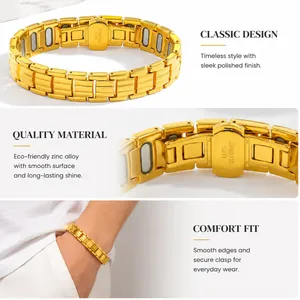 Vue détaillée d'un bracelet magnétique doré pour hommes avec fermoir papillon sûr.