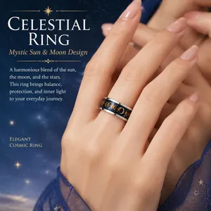 Detailed macro view of a celestial stainless steel ring featuring mystic sun and moon designs