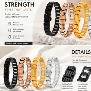 Vue détaillée du bracelet de magnétothérapie pour hommes en plusieurs couleurs, poli
