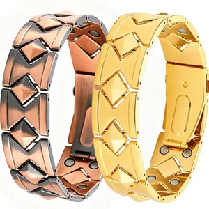 Vintage Herren Magnetische Zinklegierung Therapie Armband Antik Kupfer Gold Geometrische Pyramide Gesundheit Schmuck Für Männer