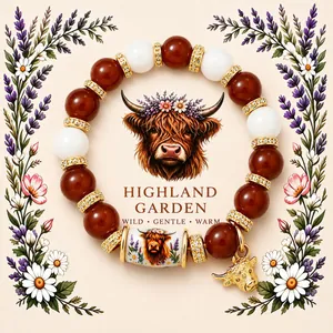 Handmade Beaded Elastic Bracelet Hummingbird Highland Cow Bird Animal Charm Bracelet With Message Card Fashion Jewelry Women Gift