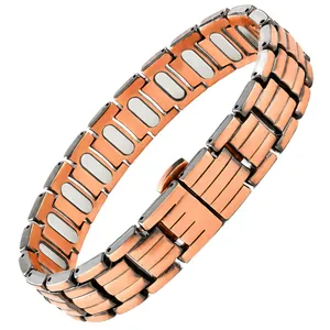 Vue détaillée du bracelet de magnétothérapie bicolore pour hommes avec fermoir papillon
