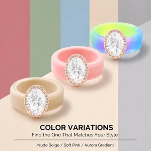 Eleganti anelli in silicone con zirconi ovali in beige, rosa e sfumature.
