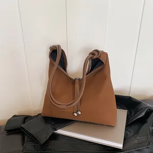 Women Large Capacity PU Leather Tote Bag Minimalist Shoulder Handbag With Knot Strap And Metal Bead Detail Commuter Purse