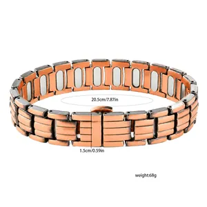 Détail montrant les dimensions et le poids du bracelet magnétique en cuivre.