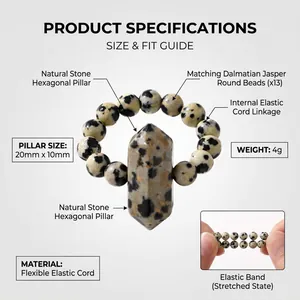 Technical specification of Dalmatian Jasper hexagonal pillar elastic beaded ring.