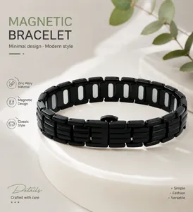 Vue détaillée d'un bracelet magnétique noir en alliage de zinc au design moderne.