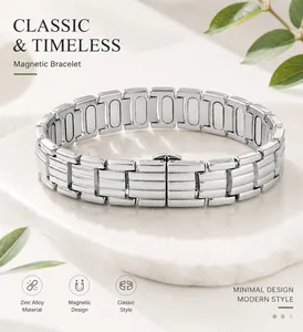 Bracelet magnétique en alliage de zinc argenté avec un design moderne minimaliste