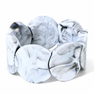 Elastic irregular round resin bracelet with a luxury black and white marble texture