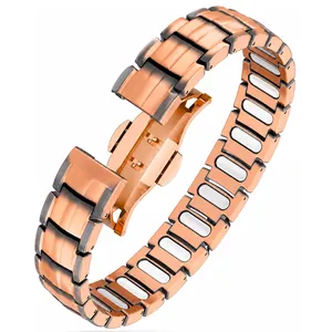 Bracelet de thérapie magnétique or rose et noir avec fermoir à maillons sécurisé