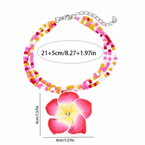 Bracelet de cheville en perles colorées fait main avec pendentif fleur de frangipanier