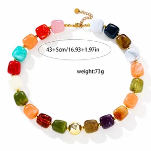 Vibrant colorful acrylic bead necklace with 43+5cm length and 73g weight specifications