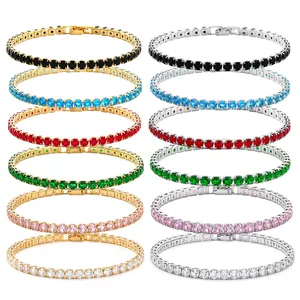 Hip Hop Copper Tennis Bracelet For Men Women Electroplated Rhinestone Pave Chain Link Bracelet Minimalist Fashion Jewelry Gift