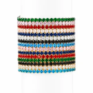 Close-up of vibrant multi-colored hip-hop tennis bracelets with round-cut cubic zirconia