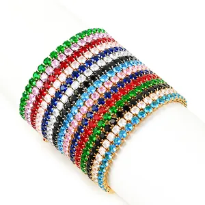 Detailed view of colorful hip-hop tennis bracelets with vibrant cubic zirconia stones.