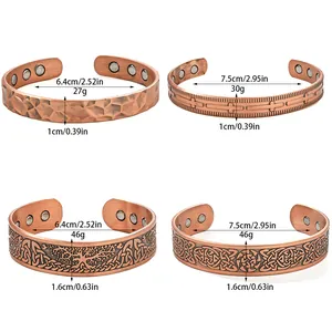 Detailed product dimensions for vintage magnetic copper bracelets in four styles