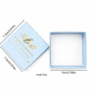 Elegant light blue square jewelry gift box with bird design and detailed dimensions