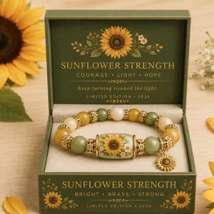 Handmade Beaded Elastic Bracelet Plastic Alloy Beads With Sunflower Bird Bee Charms Gift Box For Women Men Jewelry