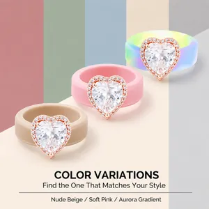 Siliconen ringen met hartvormige zirkonia in Nude Beige, Soft Pink en Aurora Gradient